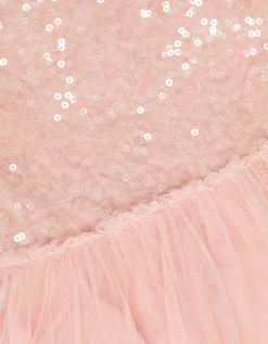 Asymmetrical Sequin Tulle Party Dress Pink