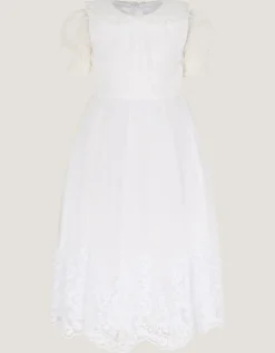 Athena Puff Sleeve Floral Communion Dress White
