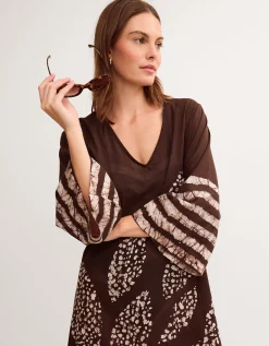 Aurora Printed Midi Beach Dress Brown