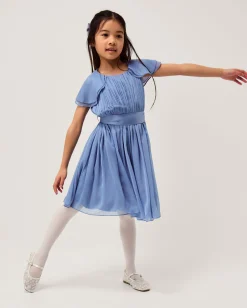 Ava Cape Sleeve Chiffon Bridesmaid Dress Blue