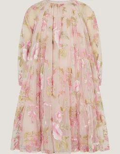 Azalea Floral Embroidered Long Sleeve Dress Pink