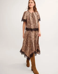 Babette Leopard Print Lace Top Brown