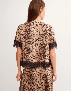 Babette Leopard Print Lace Top Brown