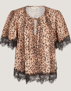 Babette Leopard Print Lace Top Brown