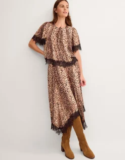 Babette Leopard Print Midi Slip Skirt Brown