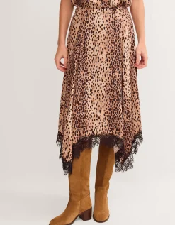 Babette Leopard Print Midi Slip Skirt Brown