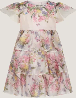 Baby Botanical Print Tiered Party Dress Pink