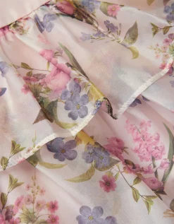 Baby Botanical Print Tiered Party Dress Pink