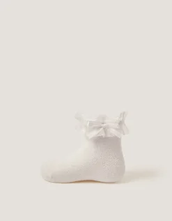Baby Bow Frilly Socks White