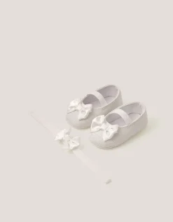 Baby Bow Glitter Booties & Headband Set Ivory