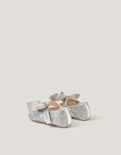 Baby Bow Glitter Headband & Booties Set Silver