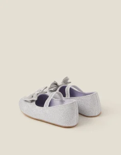 Baby Bow Glitter Walker Shoes Silver