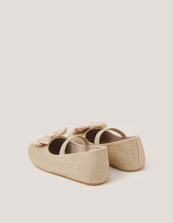 Baby Bow Glitter Walker Shoes Gold