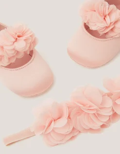 Baby Bow Satin Walker Shoes Pink