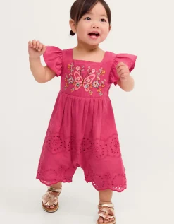 Baby Butterfly Broderie Romper Pink