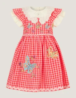 Baby Butterfly Gingham Top & Pinafore Dress Set Pink
