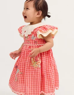 Baby Butterfly Gingham Top & Pinafore Dress Set Pink