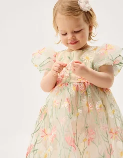 Baby Celina Daisy Embroidered Party Dress White