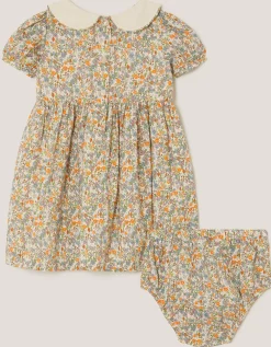 Baby Darcie Duck Smocked Dress & Knickers Set Yellow