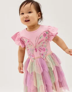 Baby Embroidered Butterfly Disco Dress Pink