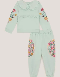 Baby Embroidered Floral Top & Jogger Set Green