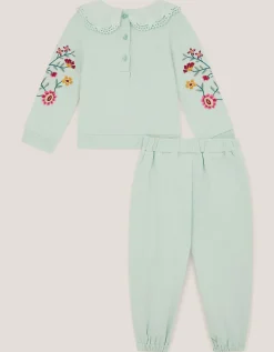 Baby Embroidered Floral Top & Jogger Set Green