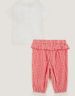 Baby Embroidered Gingham Top & Trouser Set Pink