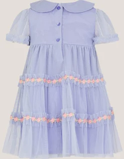 Baby Floral Embroidered Tulle Dress Blue