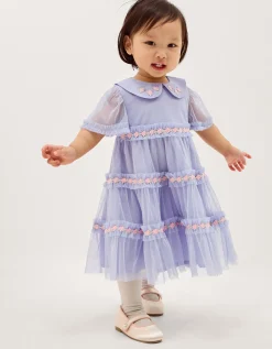 Baby Floral Embroidered Tulle Dress Blue