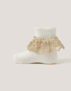 Baby Floral Lace Frill Socks Ivory