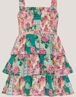 Baby Floral Patchwork Tiered Dress Green
