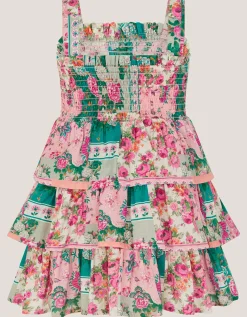 Baby Floral Patchwork Tiered Dress Green