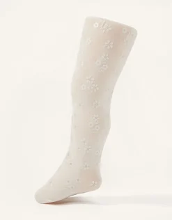 Baby Floral Perlato Print Tights Ivory