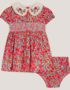 Baby Floral Puff Sleeve Dress & Knickers Set Pink