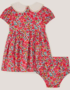 Baby Floral Puff Sleeve Dress & Knickers Set Pink