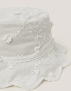 Baby Flower Embroidered Bucket Hat Ivory
