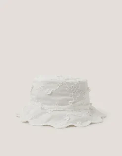 Baby Flower Embroidered Bucket Hat Ivory