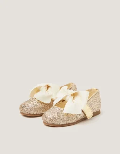 Baby Glitter Bow Mary Jane Ballet Flats Gold