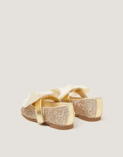 Baby Glitter Bow Mary Jane Ballet Flats Gold