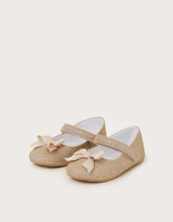 Baby Glitter Bow Walkers Gold