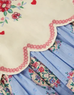 Baby Heart Print Embroidered Panel Dress Blue