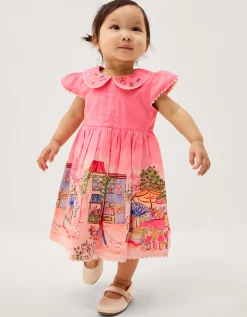 Baby London Scene Dress & Knickers Set Pink