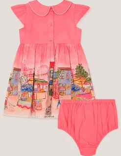 Baby London Scene Dress & Knickers Set Pink