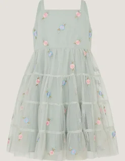 Baby Luna Floral Embroidered Mesh Dress Green