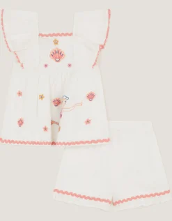 Baby Mermaid Embroidered Top & Shorts Ivory