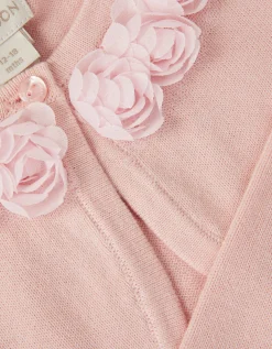 Baby Ottilie Appliqué Rose Cardigan Pink
