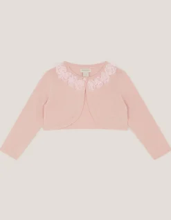 Baby Ottilie Appliqué Rose Cardigan Pink