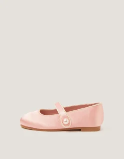 Baby Pearl Strap Satin Walker Shoes Pink