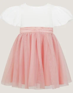 Baby Puff Sleeve Sateen Tulle Party Dress Pink