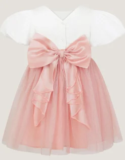 Baby Puff Sleeve Sateen Tulle Party Dress Pink